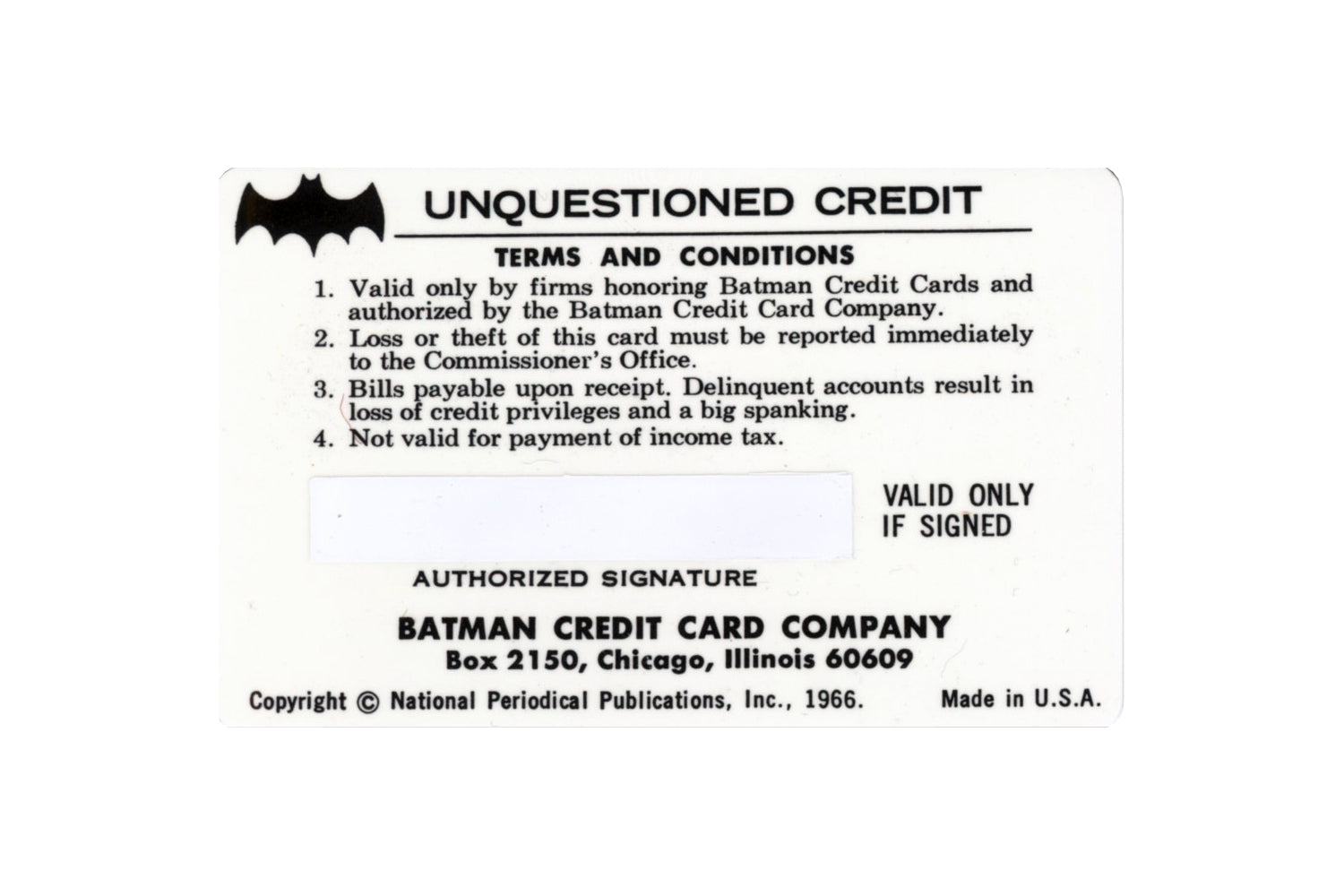 Batcedit Card Batman Credit Card | Signed by Adam West – Adam West Official Website